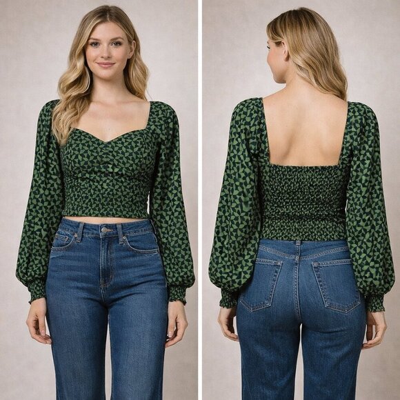 Abercrombie & Fitch Tops - Abercrombie & Fitch blue and navy balloon sleeve crop top size small